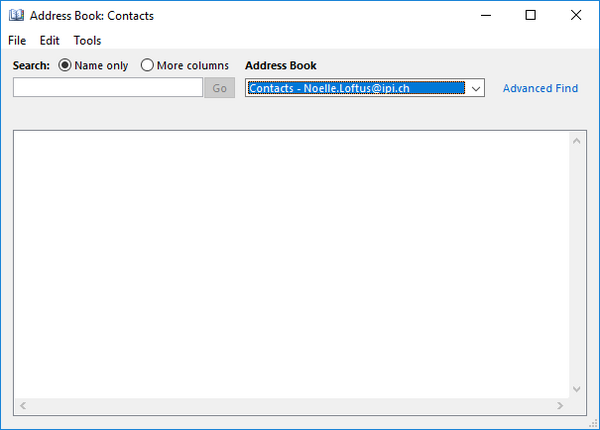 Screenshot of the address book in Outlook