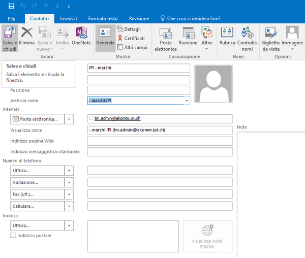 Screenshot di Outlook «Salva»