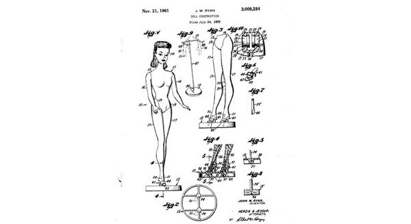 The first Barbie doll was also patented (US3009284). Photo: Worldwide Espacenet