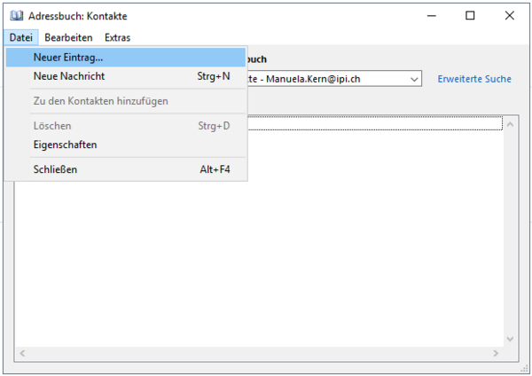 Screenshot Outlook «neuen Kontakt erstellen»