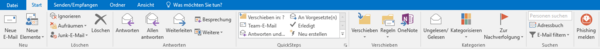 Screenshot Menü von Outlook