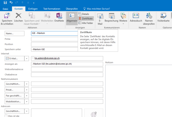 Screenshot von Outlook