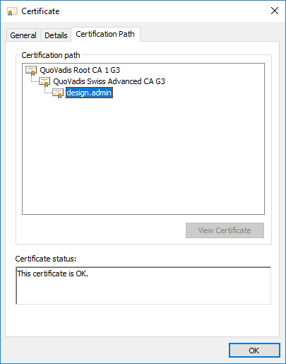 Screenshot information about the certificate