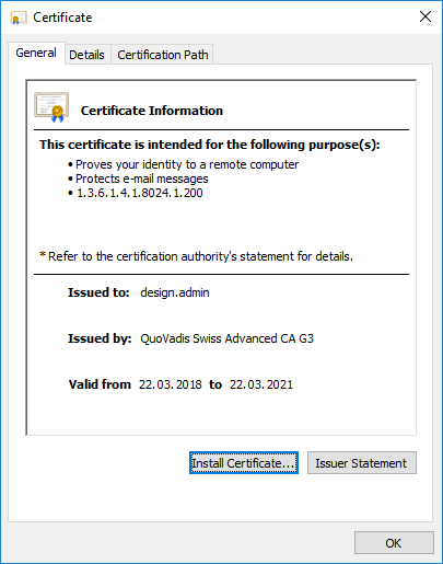 Screenshot of the certificate's properties