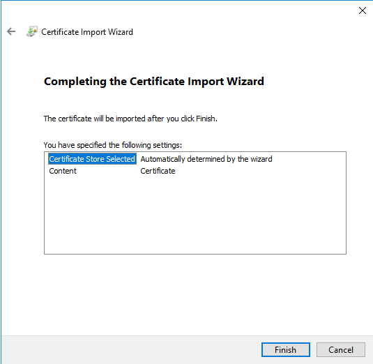 Certificate import wizard screenshot