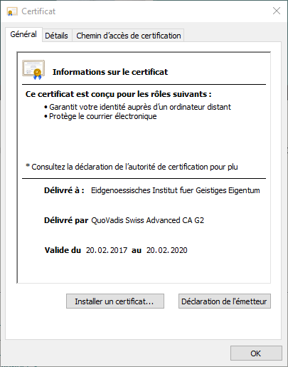 Capture d'écran : voir le certificat