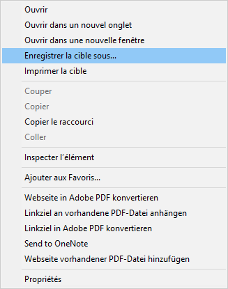 Capture d'écran du menu contextuel