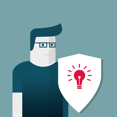 Illustration : L'homme et bouclier avec ampoule comme un symbole de la protection de l'idée